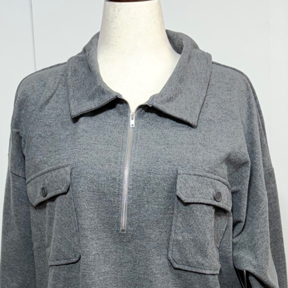 Cuddl Duds 1/4 Zip‎ Pullover Women 3X Gray Flannel Fleece Shacket Pockets